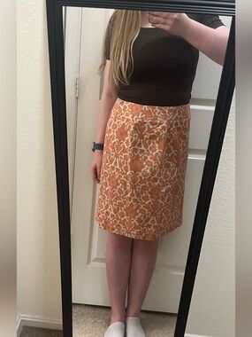 Talbots Cream and Orange Floral A-Line Skirt